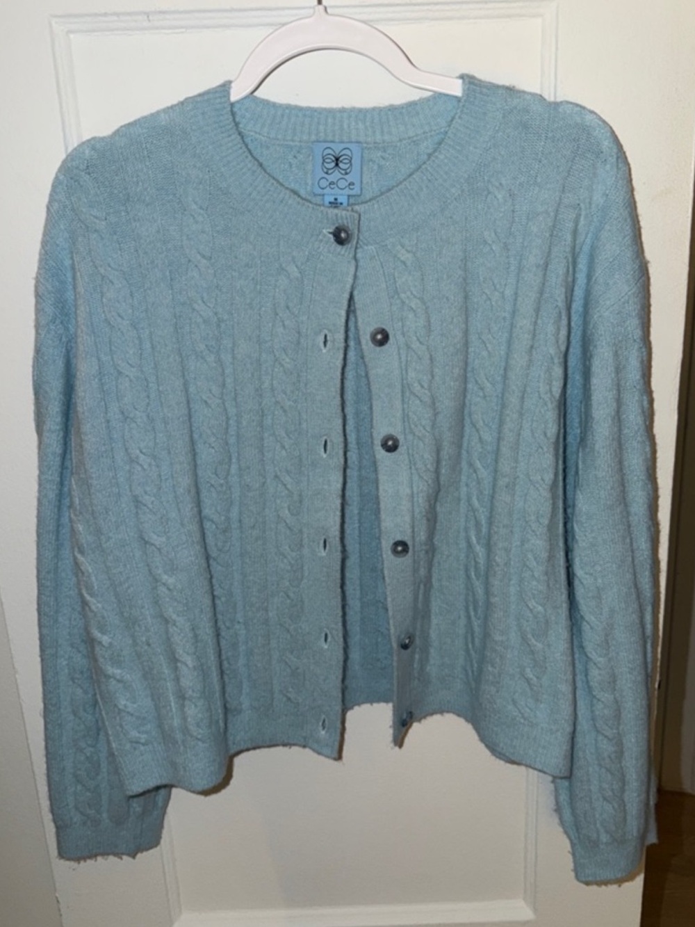 CeCe Cable Knit Lightweight Cardigan sky blue size medium